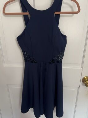City Studio Navy Lace-Inset Mini Dress